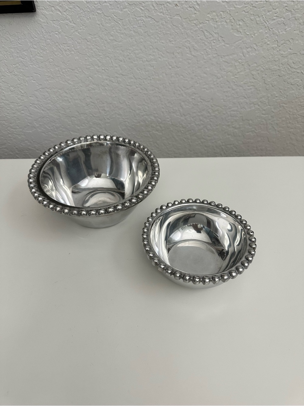 Vintage Holland Boone Polished Pewter Beaded Bowl Set of 2